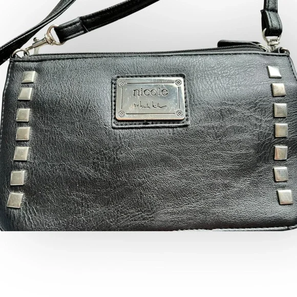 Nicole Miller Black and Silver Crossbody Bag with Stud Detailing‎ - Picture 2 of 5